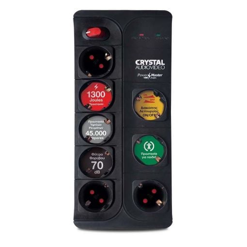 Εικόνα της Πολύπριζο Ασφαλείας 8 Θέσεων Crystal Audio 1300J 70dB Black CP8-1300-70
