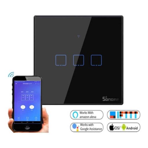 Εικόνα της Smart Χωνευτός Διακόπτης Sonoff TX-T3EU3C Wi-Fi & RF με Τρία Πλήκτρα Αφής Black