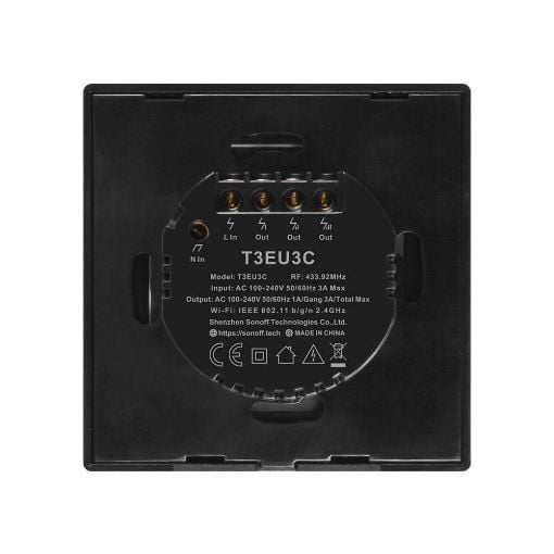 Εικόνα της Smart Χωνευτός Διακόπτης Sonoff TX-T3EU3C Wi-Fi & RF με Τρία Πλήκτρα Αφής Black