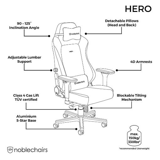 Εικόνα της Gaming Chair Noblechairs Hero Leather Black NBL-HRO-RL-BLA