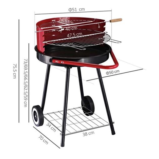 Εικόνα της Outsunny Τροχήλατη Ψησταριά Barbecue Μαύρο/Κόκκινο 01-0562