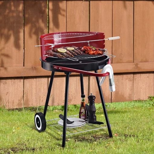 Εικόνα της Outsunny Τροχήλατη Ψησταριά Barbecue Μαύρο/Κόκκινο 01-0562
