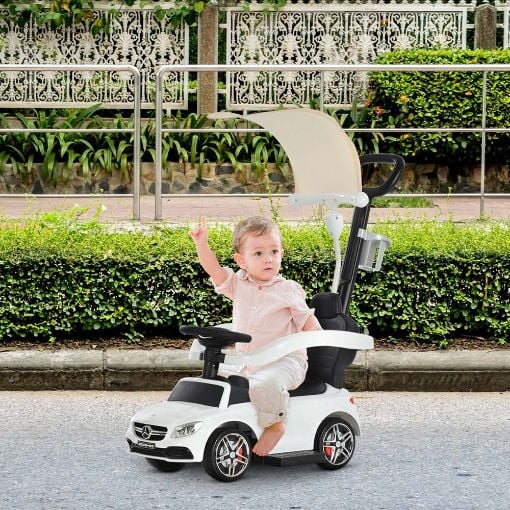 Εικόνα της HomCom - Mercedes-Benz Push Car Με Σκίαστρο και Λαβή, White Safety Bar 370-114WT