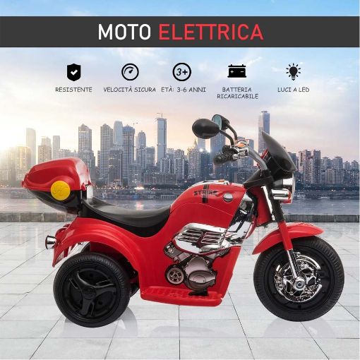 Εικόνα της HomCom - Ηλεκτρική μοτοσικλέτα με φώτα, ήχους και 3 ελαστικούς τροχούς 370-110V90RD