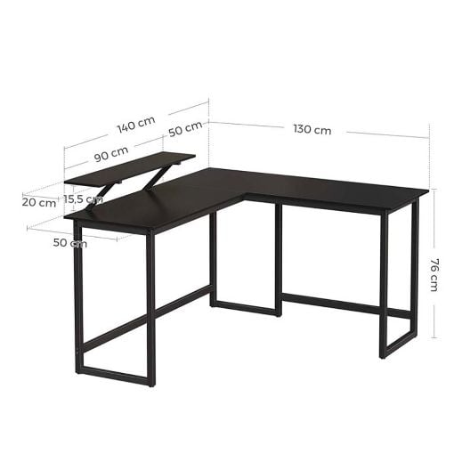 Εικόνα της Vasagle Γωνιακό Μεταλλικό Γραφείο 140 x 130 x 76 / 91.5 cm Μαύρο LWD56BK