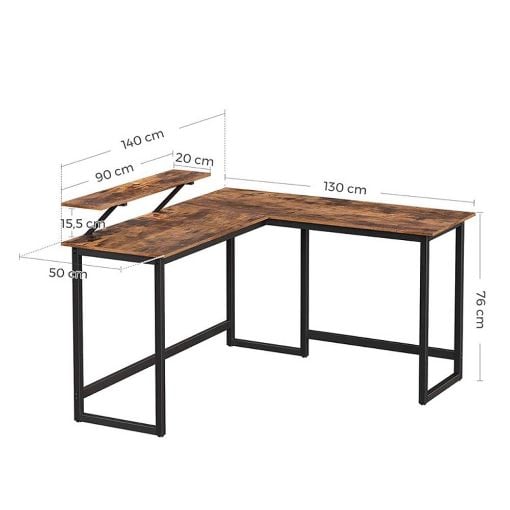 Εικόνα της Vasagle Γωνιακό Μεταλλικό Γραφείο 140 x 130 x 76 / 91.5 cm Σκούρο Καφέ LWD56XV1
