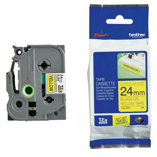Εικόνα της Ταινία Ετικετογράφου Brother 8m x 24mm Strong Adhesive Black on Yellow TZES651