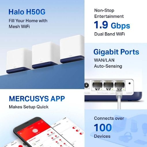 Εικόνα της Access Point Mercusys Halo H50G AC1900 Whole Home Mesh Wi-Fi System (3-Pack)
