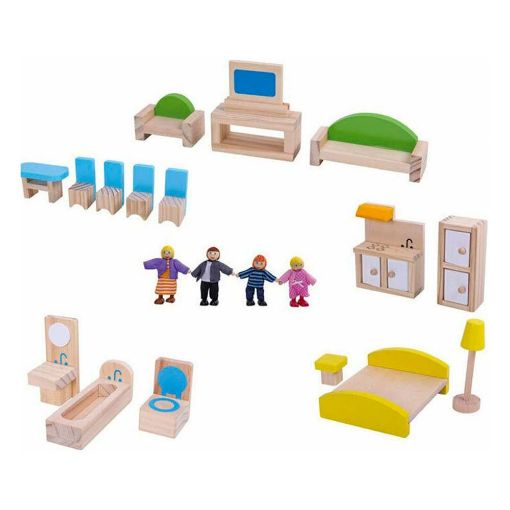 Εικόνα της Tooky Toy - Ξύλινο Κουκλόσπιτο με Ανθρωπάκια & Aξεσουάρ TKB867