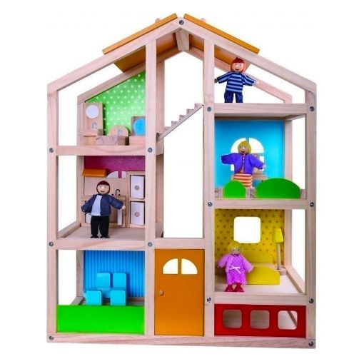 Εικόνα της Tooky Toy - Ξύλινο Κουκλόσπιτο με Ανθρωπάκια & Aξεσουάρ TKB867