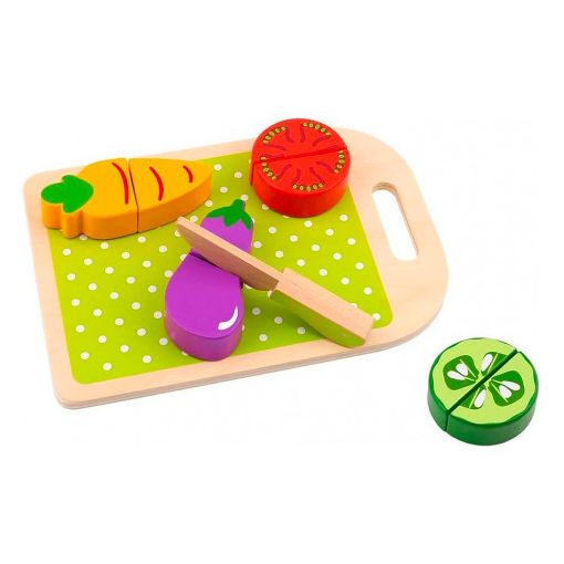 Εικόνα της Tooky Toy - Ξύλινα Σφηνώματα Λαχανικά σε Δίσκο Κοπής TL143