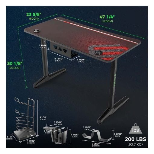 Εικόνα της Gaming Desk Eureka Ergonomic GIP 47" Black ERK-GIP-P47B