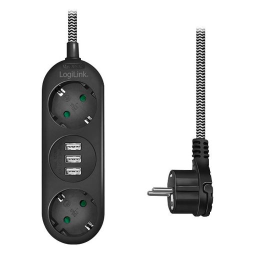 Εικόνα της Πολύπριζο Logilink 2 Θέσεων & 3x USB 1.5m Black LPS262U