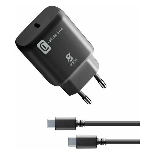 Εικόνα της Φορτιστής Cellular Line USB-C 25W με Καλώδιο Black ACHSMKITC2CPD25WK