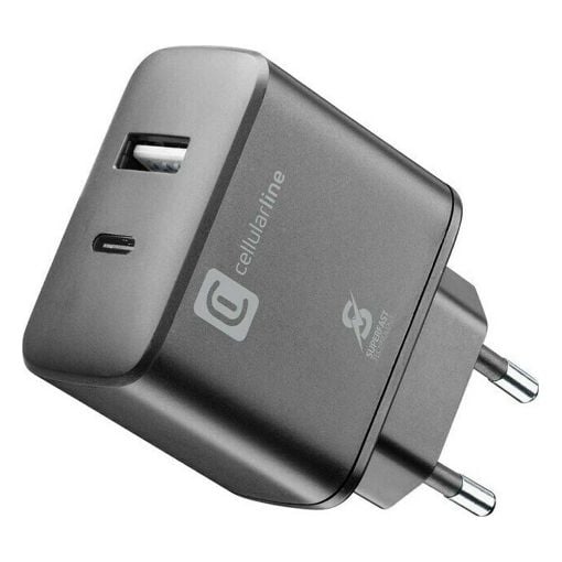 Εικόνα της Φορτιστής Cellular Line USB-A & USB-C 25W Dual Charger Black ACHSMUSB2PD25WK