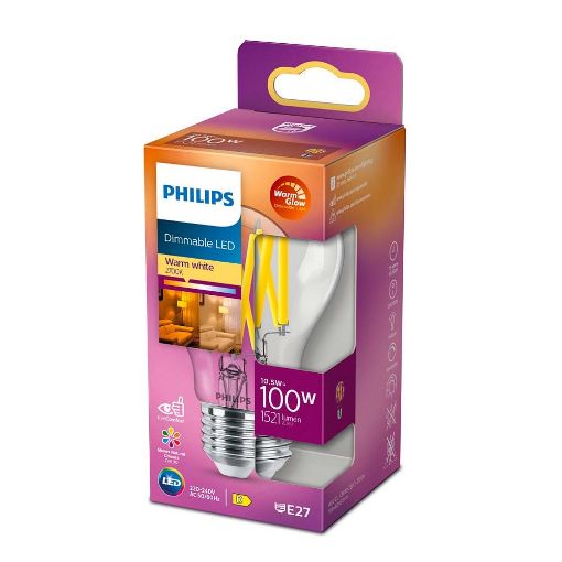 Εικόνα της Λάμπα LED Philips E27 Filament Warm Glow 2200-2700K 1521lm 10.5W
