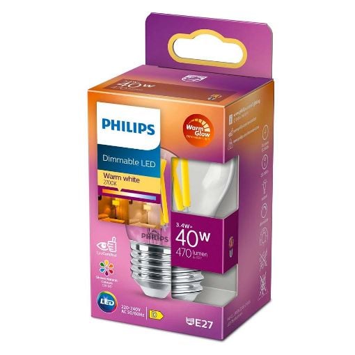 Εικόνα της Λάμπα LED Philips E27 Filament Warm Glow 2200-2700K 470lm 3.4W 929003013201
