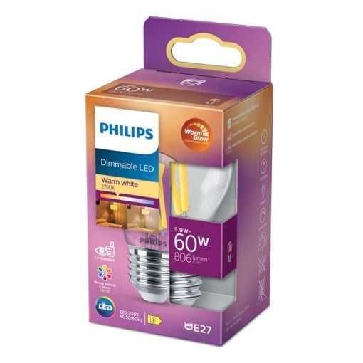 Εικόνα της Λάμπα LED Philips E27 Candle Filament Warm Glow 2200-2700K 470lm 3.4W 929003012301