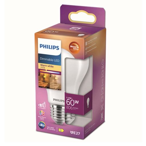 Εικόνα της Λάμπα LED Philips E27 Warm Glow 2200-2700K 806lm 5.9W 929003010401
