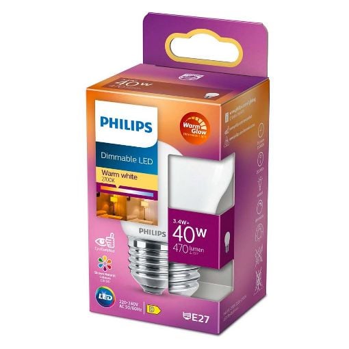 Εικόνα της Λάμπα LED Philips E27 Warm Glow 2200-2700K 470lm 3.4W 929003013601