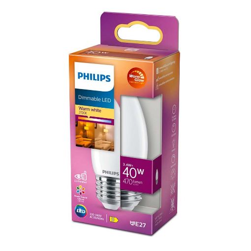 Εικόνα της Λάμπα LED Philips E27 Candle Warm Glow 2200-2700K 470lm 3.4W
