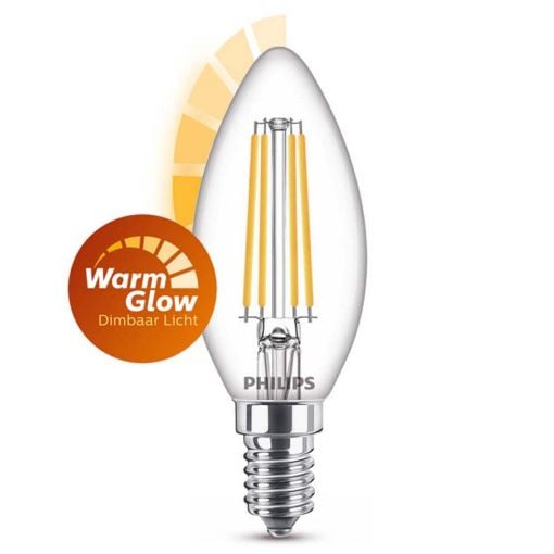 Εικόνα της Λάμπα LED Philips E14 Candle Filament Warm Glow 2200-2700K 340lm 2.5W 929003011901