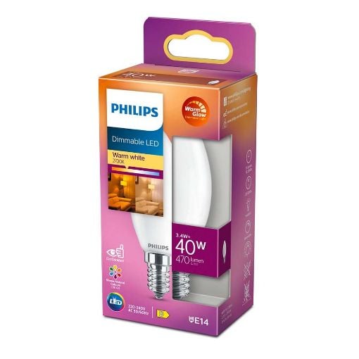 Εικόνα της Λάμπα LED Philips E14 Candle Warm Glow 2200-2700K 470lm 3.4W 929003012601