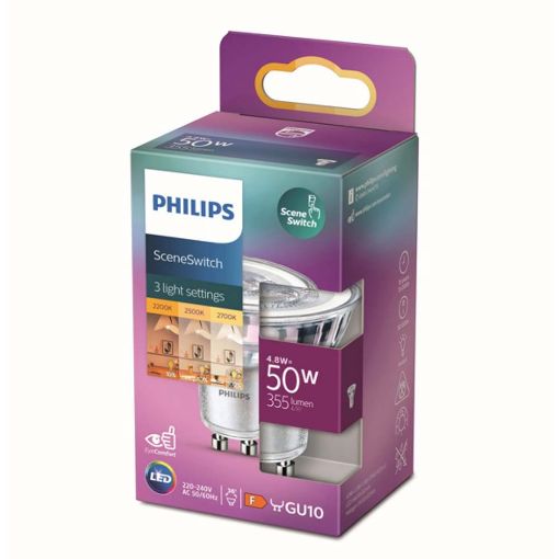 Εικόνα της Λάμπα LED Philips GU10 Spot Scene Switch (2200-2500-2700K) 355lm 4.8W 929002981855