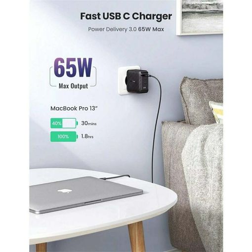 Εικόνα της Φορτιστής Ugreen CD224 Quick Charge 3.0 & USB-C 65W Black 70774