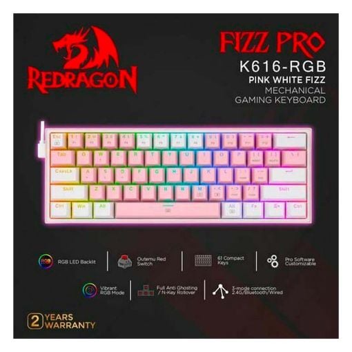 Εικόνα της Πληκτρολόγιο Redragon K616 Fizz Pro Custom Red Switches Pink/White