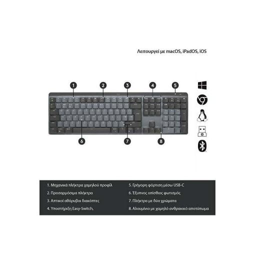 Εικόνα της Πληκτρολόγιο Logitech MX Mechanical Bluetooth Graphite (US) 920-010757