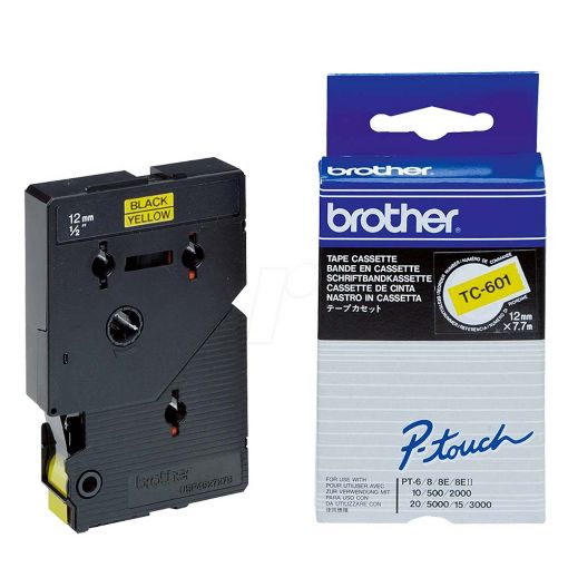 Εικόνα της Ταινία Ετικετογράφου Brother 7.7m x 12mm Black on Yellow TC-601