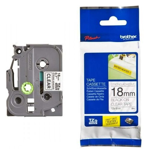 Εικόνα της Ταινία Ετικετογράφου Brother Strong Adhesive 8m x 18mm Black On Clear TZe-S141