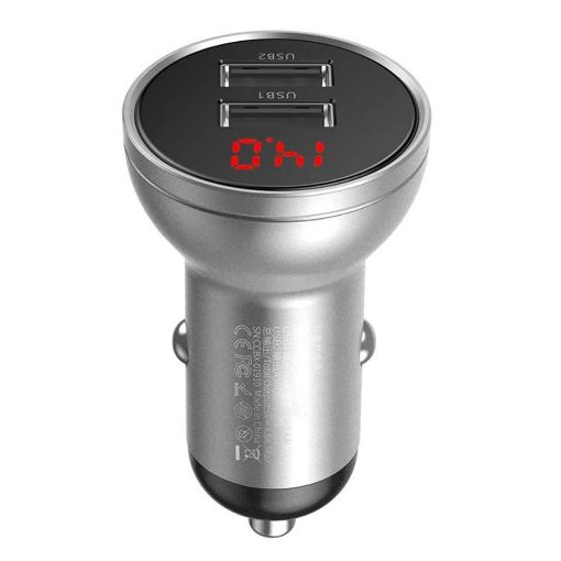 Εικόνα της Φορτιστής Αυτοκινήτου Baseus Digital Display Dual USB 4.8A Silver CCBX-0S