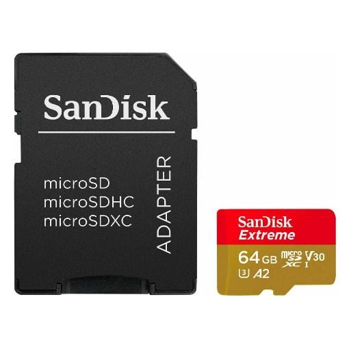 Εικόνα της Κάρτα Μνήμης MicroSDXC Class 10 Sandisk Extreme 64GB + SD Adapter SDSQXAH-064G-GN6MA