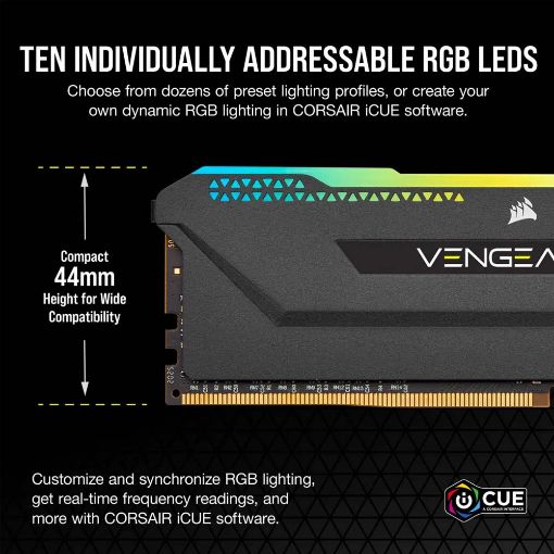 Εικόνα της Ram Corsair Vengeance RGB Pro SL 16GB (2 x 8GB) DDR4-3200MHz CL16 Black CMH16GX4M2E3200C16