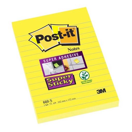 Εικόνα της Αυτοκόλλητα Χαρτάκια 3M Post-it Super Sticky 75 Φύλλα 102 x 152 mm Yellow 660-S