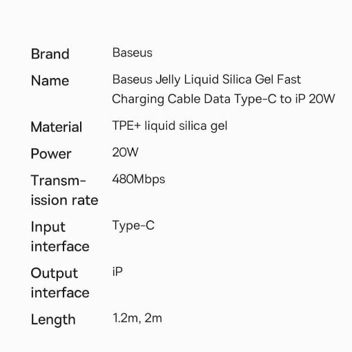 Εικόνα της Καλώδιο Baseus Jelly Liquid Silica Gel USB-C to Lightning 1.2m Black CAGD020001