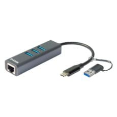 Εικόνα της Adapter D-Link USB/USB-C to Gigabit Ethernet +USB Hub DUB-2332