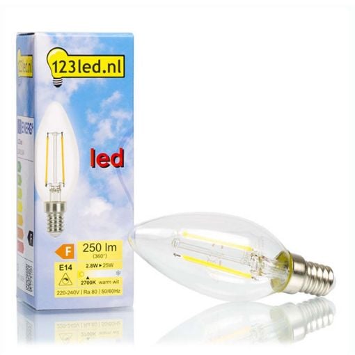 Εικόνα της Λάμπα LED 123LED E14 Candle Filament Dimmable 2700K 250lm 2.8W Warm White