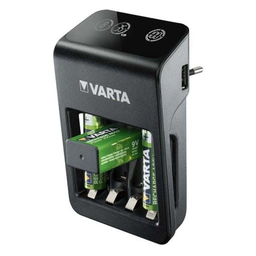 Εικόνα της Σετ Φορτιστής Μπαταριών Varta LCD Plug Charger+ Ni-MH & 4x Επαναφορτιζόμενες Μπαταρίες 2100 mAh AA Black 57687101441