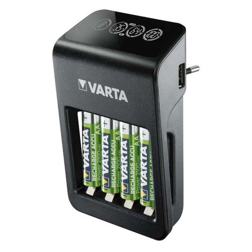 Εικόνα της Σετ Φορτιστής Μπαταριών Varta LCD Plug Charger+ Ni-MH & 4x Επαναφορτιζόμενες Μπαταρίες 2100 mAh AA Black 57687101441