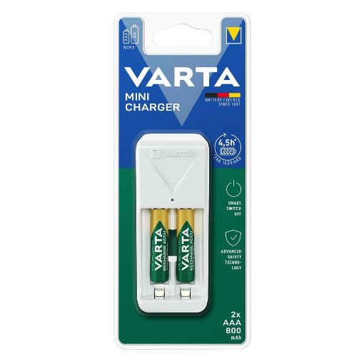 Εικόνα της Σετ Φορτιστής Μπαταριών Varta Mini Charger Ni-MH & 2x Επαναφορτιζόμενες 800mAh AAA White 57656201421