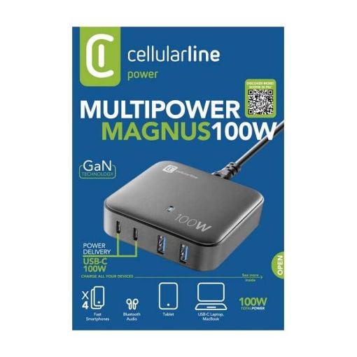 Εικόνα της Φορτιστής Cellular Line Multipower Magnus 2x USB-A & 2x USB-C GaN 100W Black ACHUSBGAN4PD100WK