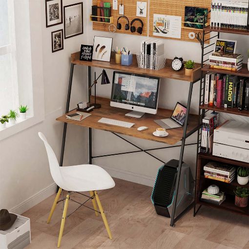 Εικόνα της Eureka Ergonomic Μεταλλικό Γραφείο με 1 Ράφι 120 x 57.7 x 130 cm Καφέ ERK-CD-48VP