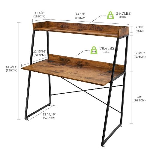 Εικόνα της Eureka Ergonomic Μεταλλικό Γραφείο με 1 Ράφι 120 x 57.7 x 130 cm Καφέ ERK-CD-48VP