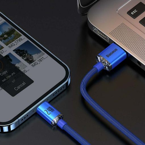 Εικόνα της Καλώδιο Baseus Crystal Shine USB-A to Lightning Braided 1.2m Blue CAJY000003