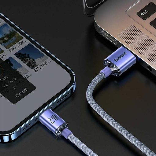 Εικόνα της Καλώδιο Baseus Crystal Shine USB-A to Lightning Braided 1.2m Purple CAJY000005