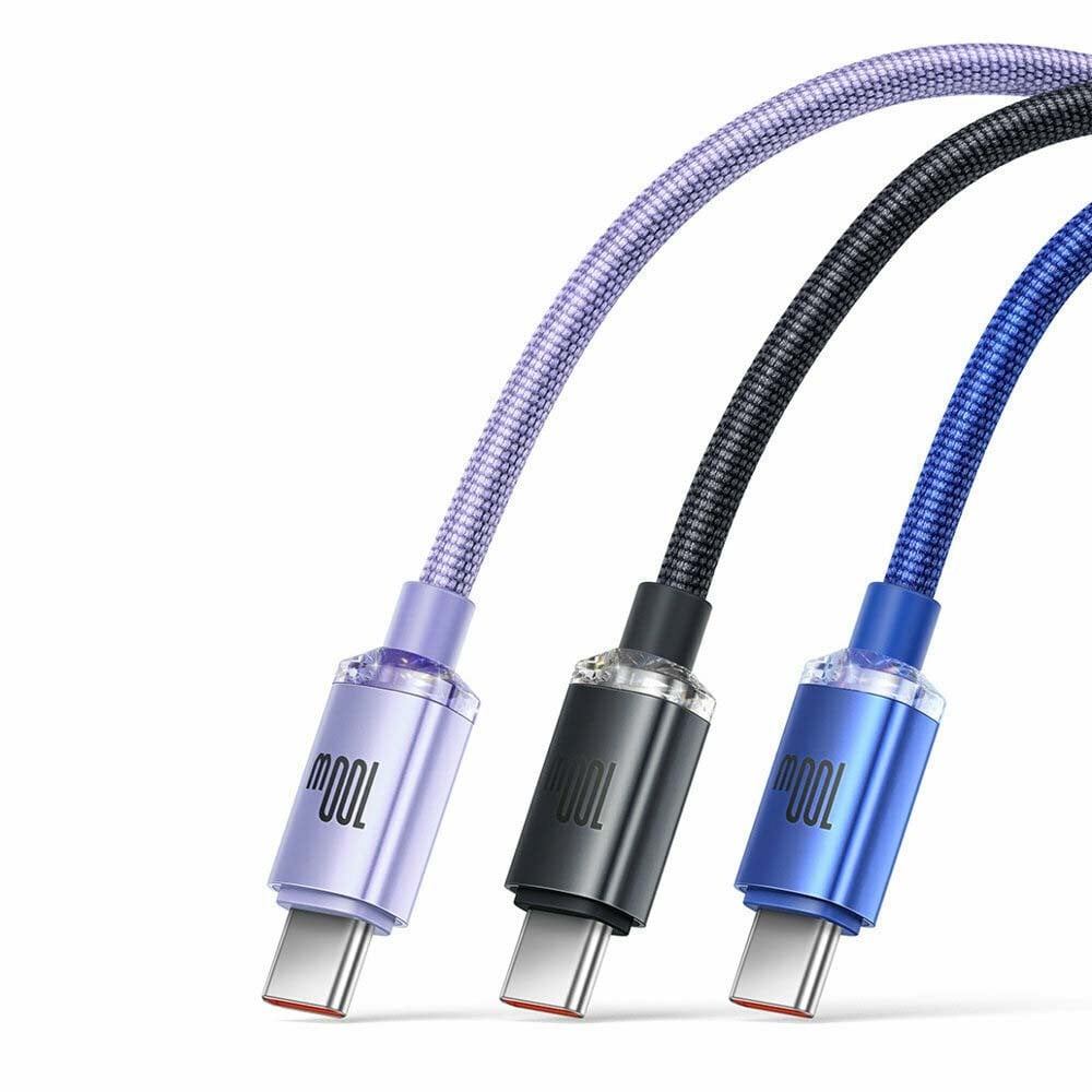 BaseUS Cavo USB-C A USB-C 100W Power Delivery - 2 Metri - Serie Crystal Shine - Colore Blu - Ricarica Veloce Per Laptop, Smartphone