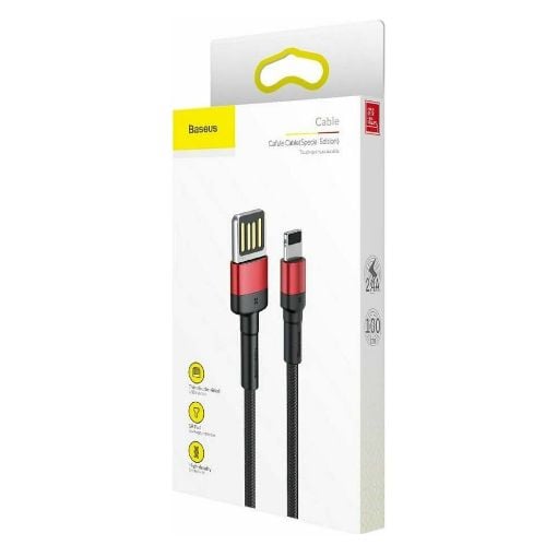Εικόνα της Καλώδιο Baseus Cafule Double-Sided USB-A to Lightning Braided 2.4A 1m Black/Red CALKLF-G91